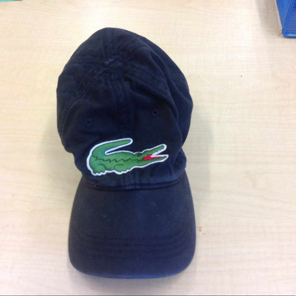 Lacoste Black Cap Hat Canvas Alligator